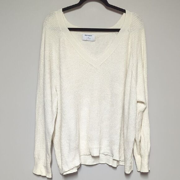 Old Navy Cream V-Neck Sweater Relaxed Fit - Picture 1 of 5